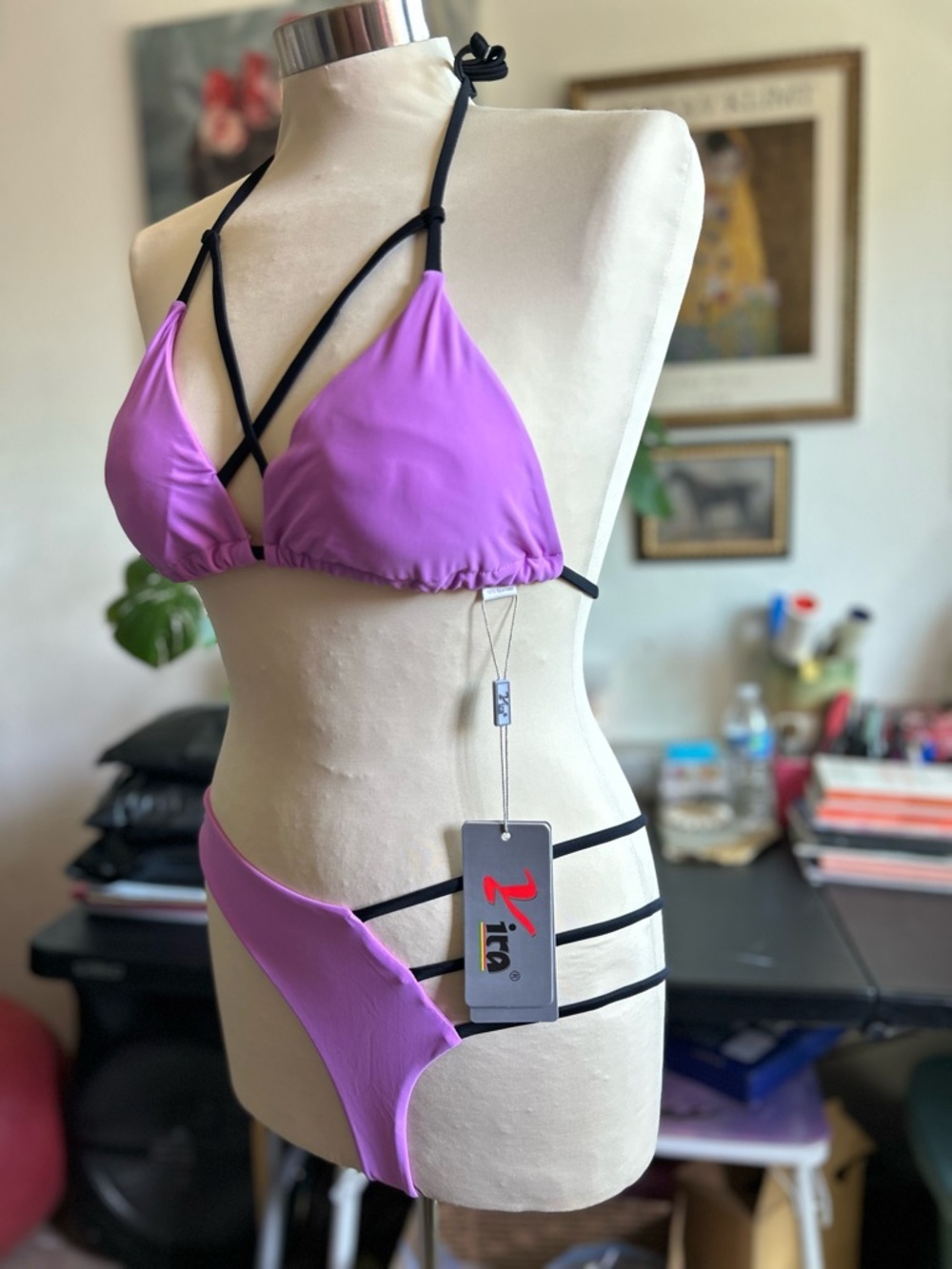 Yira vibrant purple black 2 piece bikini size Medium - Picture 7 of 7
